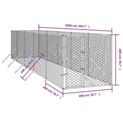 vidaXL Външна клетка за куче сребриста 2x10x2 м поцинкована стомана