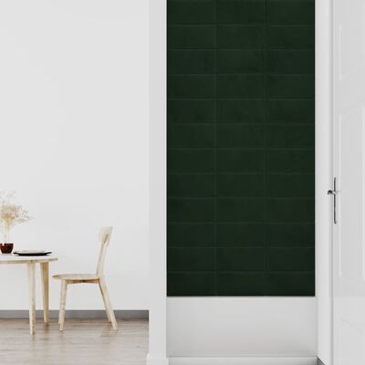 vidaXL Стенни панели, 12 бр, тъмнозелени, 30x15 см, кадифе, 0,54 м²