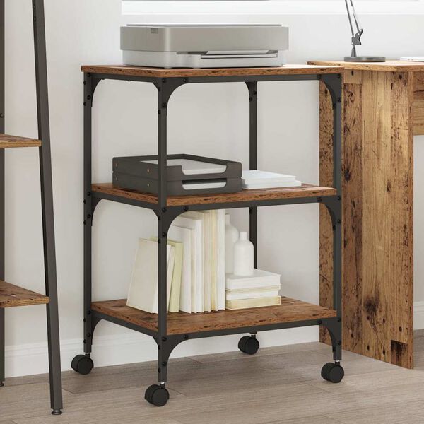 vidaXL Стойка за принтер Старо дърво 50 x 41 x 75 см Инженерно дърво