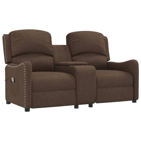 vidaXL 2-местен масажен реклайнер с държачи за чаши, кафяв, текстил