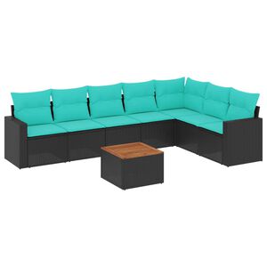 vidaXL Градински комплект диван с възглавници 8 части черен полиратан