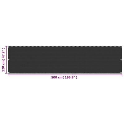 vidaXL Балконски параван, HDPE, 120x500 см, антрацит