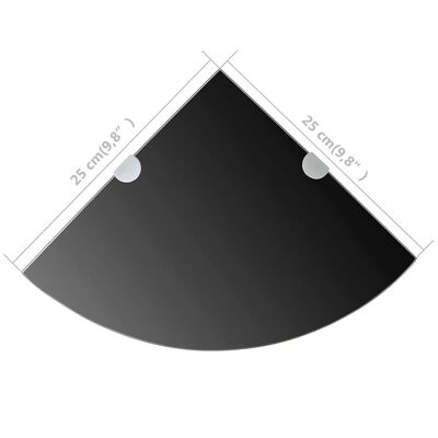 vidaXL Ъглов рафт от черно стъкло с държачи в цвят хром, 25x25 см