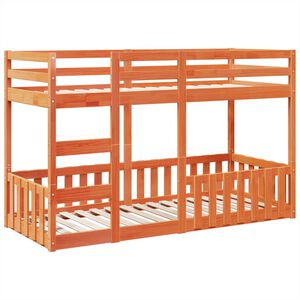 vidaXL Двуетажно легло, восъчнокафяво, 75x190 см, борово дърво масив