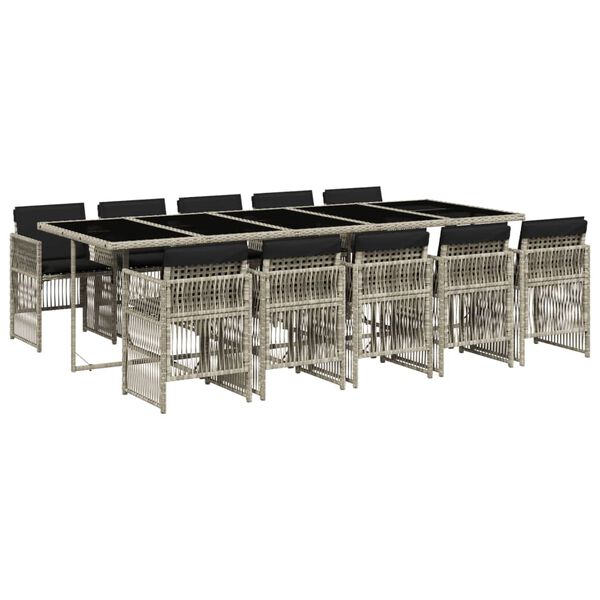 vidaXL Градински комплект с възглавници 11 части, светлосив полиратан