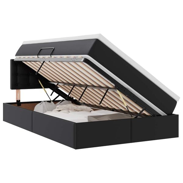 vidaXL Легло с място за съхранение и LED Черно 120 x 190 cm Изкуствена