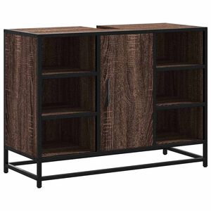 vidaXL Шкаф за мивка за баня, кафяв дъб, 80x33x60 см, инженерно дърво