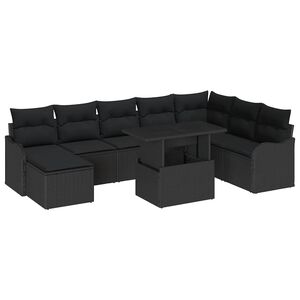 vidaXL Градински Софа Комплект с възглавница 9 pcs Черно Полиратан
