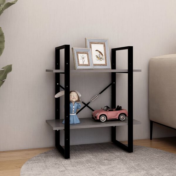 vidaXL 2-етажна библиотека, сива, 60x30x70 см, борово дърво масив