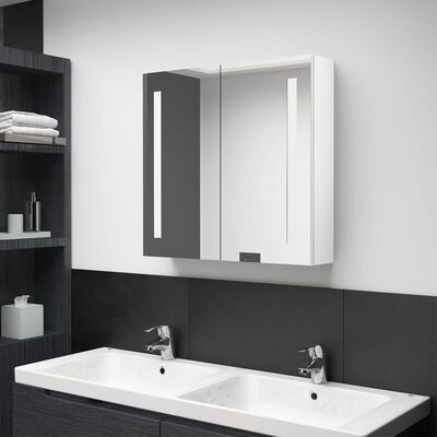 vidaXL LED шкаф с огледало за баня, сияйно бяло, 62x14x60 см