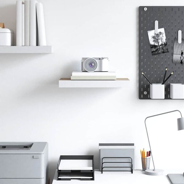 vidaXL Окачен стенен рафт, дъб и бял, 50x23x3,8 см, МДФ