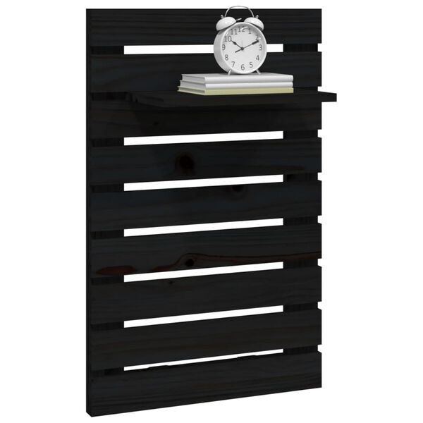 vidaXL Нощни рафтове за стена, 2 бр, черни, борово дърво масив