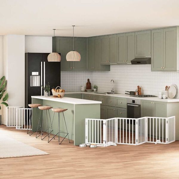 vidaXL Сгъваема преграда за кучета с врата 9 панела бял 450 см топола