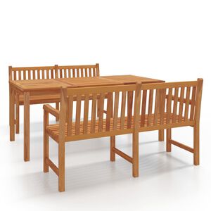 vidaXL Градински трапезен комплект, 3 части, тиково дърво масив