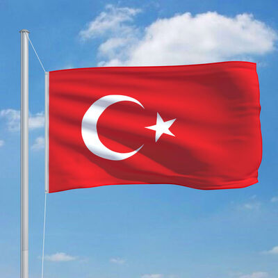 vidaXL Флаг на Турция и алуминиев флагщок, 6,2 м