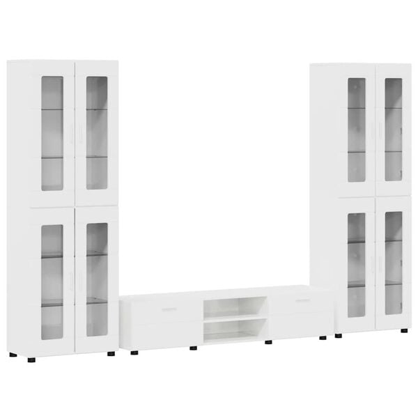 vidaXL Комплект ТВ шкаф с чекмедже FLORIN Лъскаво бяло Инженерно дърво