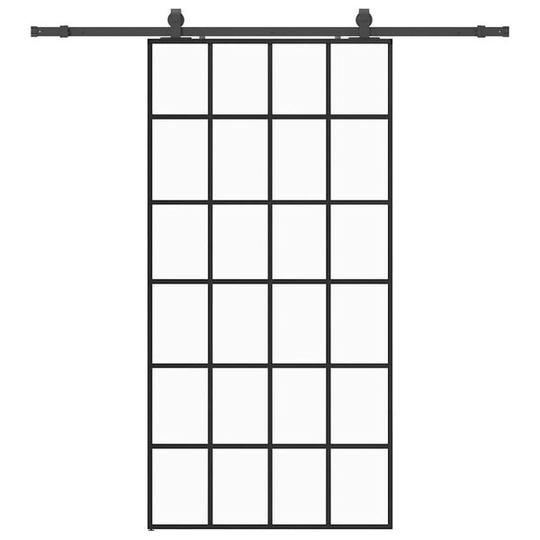 vidaXL Плъзгаща се врата с механизъм черна 102x205 см ESG стъкло