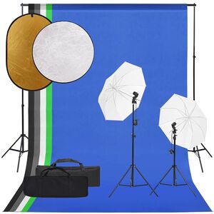 vidaXL Фотографски комплект за студио, комплект лампи, фон и рефлектор