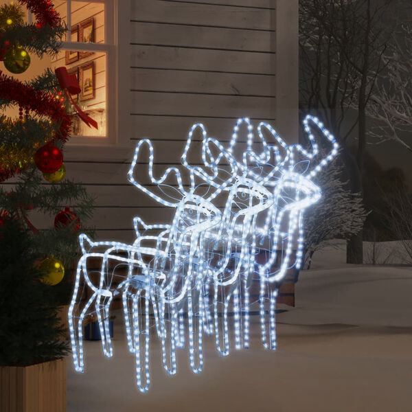 vidaXL Коледни елени с движещи се глави 3 бр студено бяло 76x42x87 см