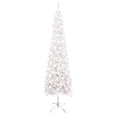 vidaXL Тънка коледна елха с LED, бяла, 150 см