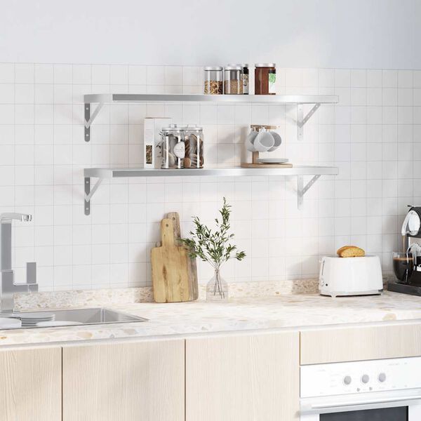 vidaXL Стенни рафтове 2 бр 100x30 см сребристи неръждаема стомана