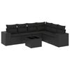 vidaXL Градински комплект диван с възглавници 7 части черен полиратан