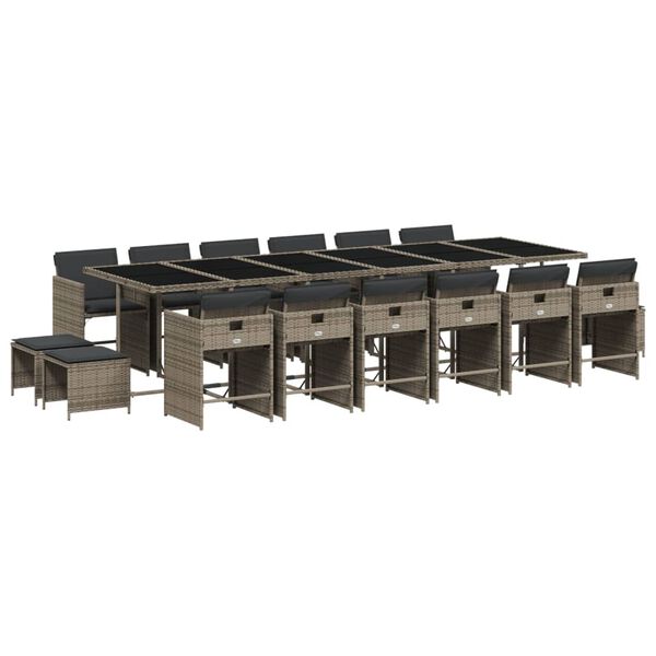 vidaXL Градински комплект с възглавници 17 части полиратан сив