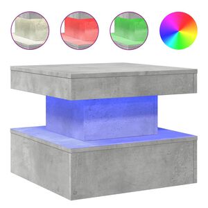 vidaXL Маса за кафе с LED осветление, бетонно сива, 50x50x40 см