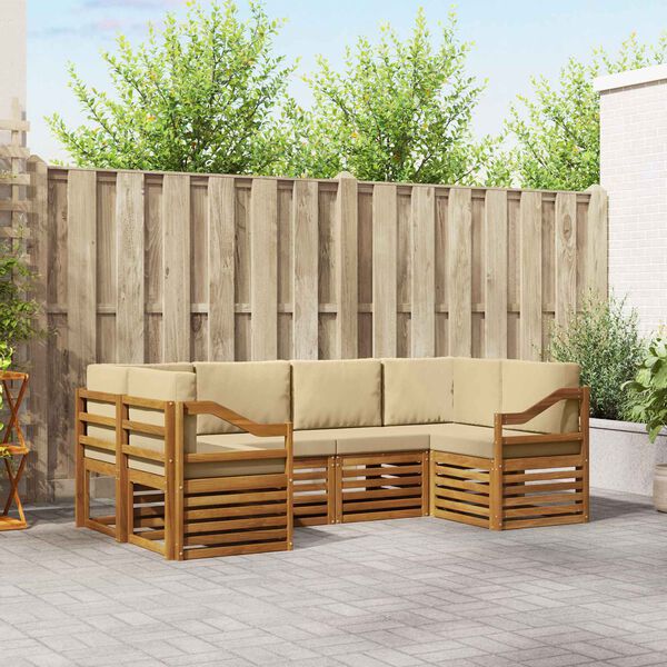 vidaXL Комплект секционен диван 6 pcs Естествен Солидно акациево дърво