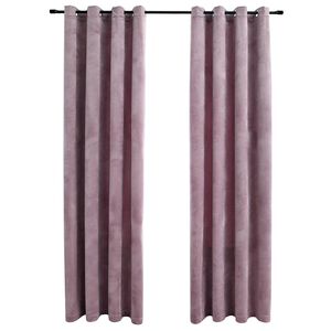 vidaXL Затъмняващи завеси с халки, 2 бр, кадифе, розови, 140x175 см
