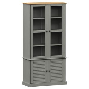 vidaXL Стъклен шкаф витрина VIGO сив 85x35x170 см бор масив