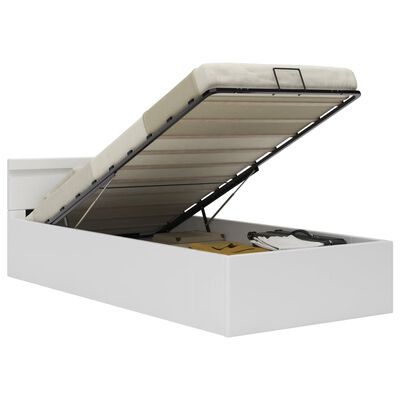 vidaXL Легло с повдигащ механизъм с LED бяло изкуствена кожа 90x200 cм