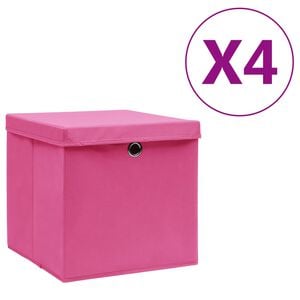 vidaXL Кутии за съхранение с капаци 4 бр 28x28x28 см розови