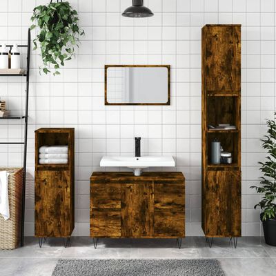 vidaXL Шкаф за баня, опушен дъб, 80x33x60 см, инженерно дърво