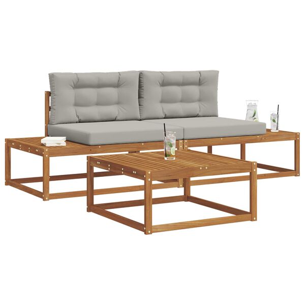 vidaXL Комплект дивани за открито 3 Брой Естествено и светло сиво