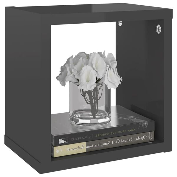 vidaXL Стенни кубични рафтове, 6 бр, сив гланц, 22x15x22 см