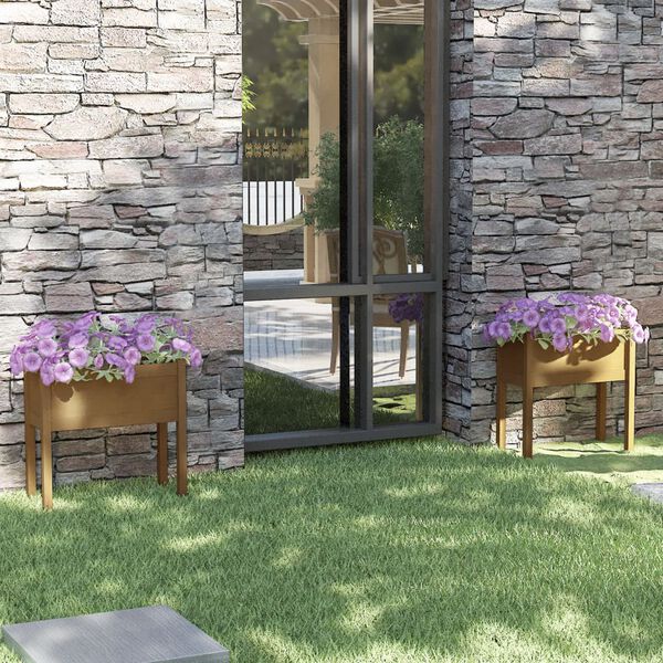 vidaXL Градински сандъци, 2 бр, меденокафяви, 70x31x70 см, бор масив