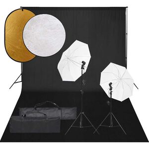 vidaXL Фотографски комплект за студио, комплект лампи, фон и рефлектор