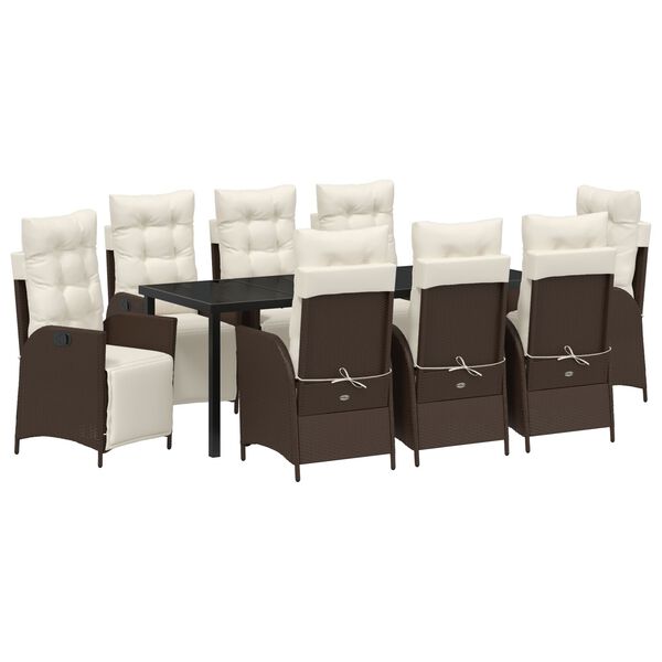 vidaXL Комплект за хранене в градината 9 pcs Кафяво полиратан