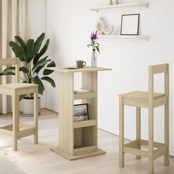 vidaXL Бар маса с рафт, дъб сонома, 60x60x102 см, инженерно дърво
