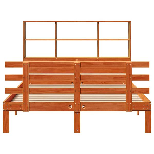 vidaXL Легло с етажерка за книги, без матрак, 150x200 см, бор масив