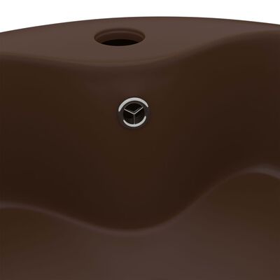 vidaXL Луксозна мивка с преливник тъмнокафяв мат 36x13 см керамика