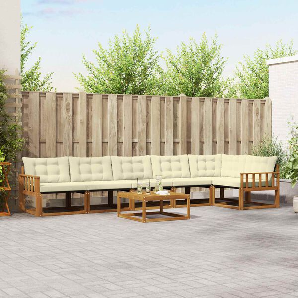vidaXL Комплект дивани за открито 7 pcs Натурален и Крема