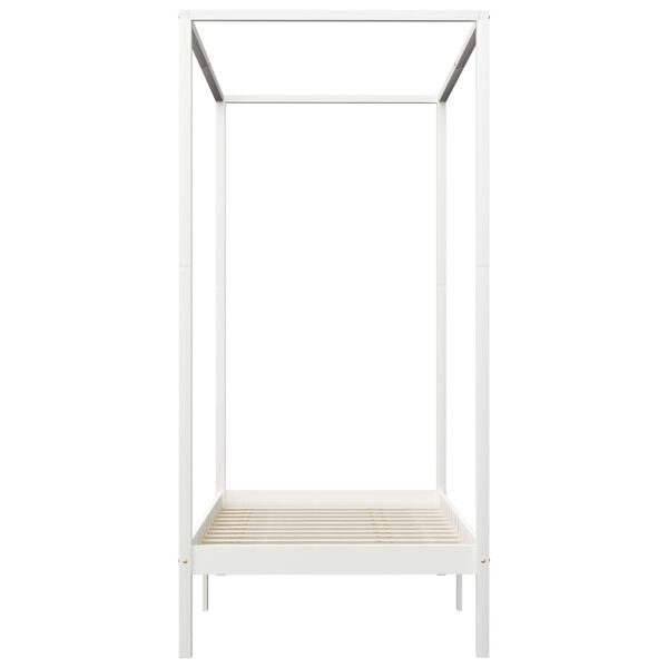 vidaXL Рамка за легло с балдахин, бяла, бор масив, 100х200 см