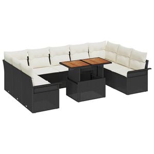 vidaXL Градински Софа Комплект с възглавница 10 pcs Черно и кремаво