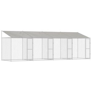 vidaXL Кучешка клетка с покрив Сребристо 800 x 200 x 256 см