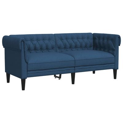 vidaXL Честърфийлд диван, 2-местен, син, текстил