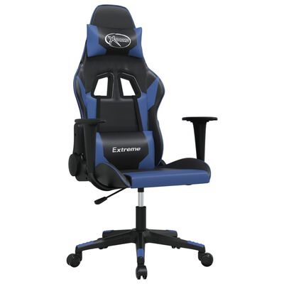 vidaXL Масажен гейминг стол, черно и синьо, изкуствена кожа