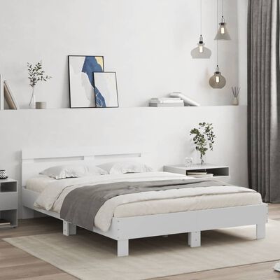 vidaXL Рамка за легло с табла, бяла, 150x200 см, инженерно дърво