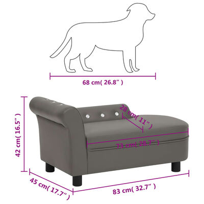 vidaXL Кучешки диван, сив, 83x45x42 см, изкуствена кожа